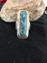 Native American Navajo Sterling Silver Handmade Blue Turquoise Ring Sz 8