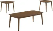 New Classic Furniture Felix Mid-Century Wood Living Room Set, 1 Coffee Table & Two End Tables, Natural Walnut