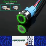 10 x Green LED 19mm Metal Push Button Switch 12-24V PreWired Self-Locking Switch