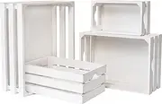 MACVAD Set of 4 Large Wooden Crates Decorative, Whitewashed Nesting Wooden Crates for Display Rustic, Farmhouse Wooden Storage Container Boxes Made from 100% Wood