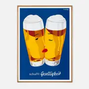 Galrie Schafft Geselligkeit Beer Poster - Classic Vintage Advertising Art Print, Wood Frame, A4 21 x 30cm (8 x 12inch)