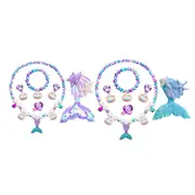 Girls Mermaid Fishtail Jewelry Set Necklace Bracelet Shell Earrings Ring Gift