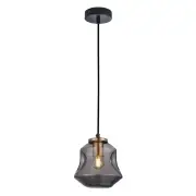 FOSSETTE Pendant Lamp Light Interior ES Smoke Glass Angld Bell with Antique Brass Highlight OD170mm