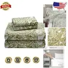 Queen 100% Cotton Percale Deep Pocket Sheet Set - Soft, Sage with Paisley Design