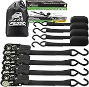 XSTRAP Ratchet Tie Down Straps - 4 Pk - 1'' x 15 Ft - 630 Lbs Load Cap 1890 Lbs Break Strength-Cargo Straps (Black)