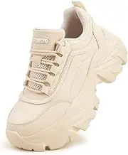 [K KIP WOK] Chunky Sneakers for Women Fashion Platform White Leather Casual Dad Shoes Comfortable Wedge Walking Sport Sneakers