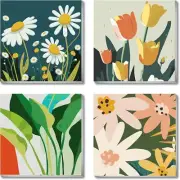 mrpwnle 4 Pack Flowers Paint by Numbers Kit for Adults Beginner Framed-Small