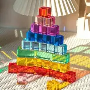 Rainbow Acrylic Building Blocks 100 Transparent Stackable Puzzle Interactive Toy