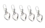 5 Pcs Silver Heart Shape Zipper Pull 5 Pieces Detachable Cute Creative Zippers