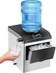Yopower 2 in 1 Countertop Ice Maker Built-in Water Dispenser, 15KG/24H, S/M/L Size Ice Cube, Stainless Steel Ice Machine with Extendable Chilled Water Spout