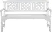 HortiKRAFT Garden Wood Bench Relax Outdoor Seating Sturdy Lounge Furniture Long Lounger with Lattice Pattern and Armrest for Patio Porch Yard Terrace Balcony Deck 144cm Length - White