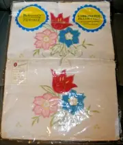 NEW Belcrest Percale Embroidered Pillow Cases 1 Pair full Size Floral 21"x34"