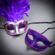 Purple Venetian Women Feather Mask Phantom Men Classic Masquerade Ball Eye Mask