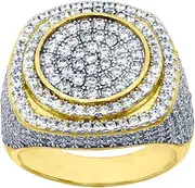 [JewelryWeb] Yellow tone 925 Sterling Silver Mens Round CZ Simulated Diamond Size 10 Cluster Band Fashion Ring Wedding-Band for Men