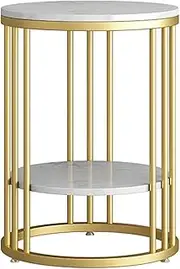 Exquisite Bedroom Bedside Table, 2-Tier Marble Coffee Table Metal Round Side Table Living Room Balcony Leisure Coffee Table(Size:50 * 50 * 55CM,Color:B)