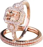 [Generic] Stainless Steel Ring Set Jewelry Rose Gold Set Ring European Micro Set Engagement Ring Fashion Ring Gifts for Women and Men Ring Pack (Rose Gold, 6)