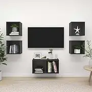 TV Cabinet Set - Grey Engineered Wood, Entertainment Center with Storage Stands, Living Room Bedroom Furniture Modern Televisor Table