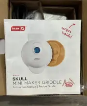 DASH 4" Mini Maker Griddle (skull) Round for Individual Pancakes White New!