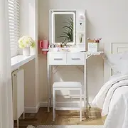 MEMOCASTLE Small Vanity Desk for Compact Space: Mini Makeup Table Set for Bedroom - Tiny White Vanity with Mirror for Girls