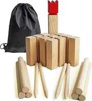 Jac & Mok Kubb Game Set - Hardwood Viking Games -KUBB Throwing Outdoor Games (Kubb Red, 5 x 5 x 30cm -King)