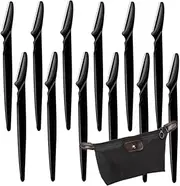 Eyebrow Razor for Women, 12 Pcs Face Razor Multipurpose Exfoliating Tool, Eyebrow Shaper For Women and Man With Precision Cover and Bag, NIOUK (BLACK)