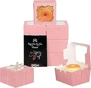 qiqee 60pcs Pink Bakery Boxes with Window 10.16x10.16x6.35cm Mini Cookie Boxes Macaron Boxes Small Donut Pastry Boxes for Party(4x4x2.5 Inch)