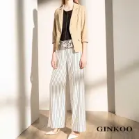 在飛比找momo購物網優惠-【GINKOO 俊克】直條紋麻料寬褲