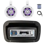 Pyle Marine Radio,Spa Bezel,Adapter,Antenna, Wire, 2x 4" 300W LED White Speakers