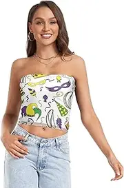 [GuoChe] Summer Sexy Tube Top Mardi Gras Colorful Carnival Masks Fleur De Lis Comfy Strapless Bras for Women Top Without Straps