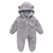 Nevenka Baby Fleece Footie Snowsuit Cartoon Bear Warm Hooded Outfits-Grey