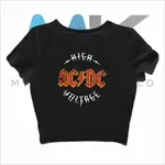 HITAM CROP TOP BAND ACDC CROP TEE ACDC 高壓帶金屬音樂搖滾 GRUNGE CROP