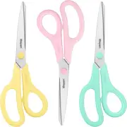 iBayam 8" Scissors 3-Pack - Ultra Sharp - Office Sewing Craft-Yellow,Pink,Green