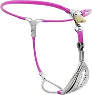 Female Invisible Chastity Device with Hole Stainless Steel Adjustable BDSM Slave Chastity Belt Underwear Invisible Thong Pant Lock (Pink, 60cm-90cm)