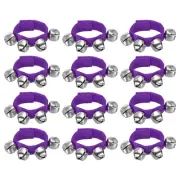 12 Pcs Wrist Bells, Jingle Bells Christmas Hand Bells with 4 Bells Purple