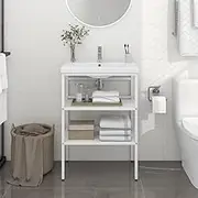 Bathroom Washbasin Frame White 59x38x83 cm Iron Sink Stand Vanity Storage