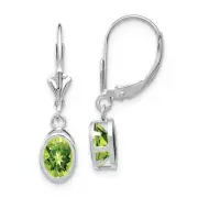 14k White Gold 7x5mm Oval Peridot Drop Dangle Earrings Gift for Mother