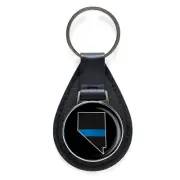 Law Enforcement Thin Blue Line Nevada State Leather Keychain Silver Keyring