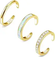 [Jstyle] 3PCS 14K Gold Filled Toe Rings for Women Adjustable Silver Gold Toe Ring Set Cute Opal CZ Daisy Flower Toe Rings Open Band Hawaiian Beach Summer Foot Jewelry for Women