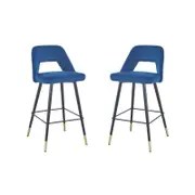 Set Of 2 Delphi Velvet Fabric Kitchen Bar Stool - Blue