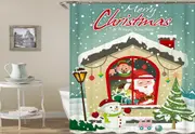 Fabric Merry Christmas House Shower Curtain