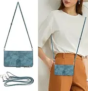 Cavor for iPhone SE 2020/ SE 2022/7/ 8 Case 4.7 inch PU Leather Folio Flip Wallet Back Cover Magnetic Case with Long Shoulder Lanyard Zipper Coin Purse 9 Card Holder Kickstand Wristlet Strap-Blue