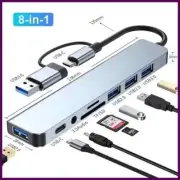 8 In 1 USB Type-C HUB with Splitter Card Reader USB 3.0 USB 2.0 SD/TF Splitter