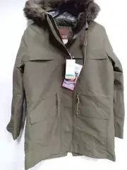 ROXY AMY 3-IN-1 JACKET WOMENS GREEN FUR HOOD PRIMALOFT WATERPROOF Sz Large #Q6