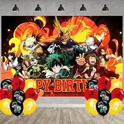 Academia of My Hero Birthday Party Decoration,Academia of My Hero Party Photo Background 5 x 3 FT and 18 Pcs Balloon,Game Merch Party Backdrop Supplies
