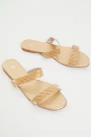 Gold Flat Slides - Size 7, Women's Trial Accs