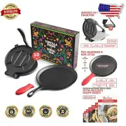 Pre-Seasoned Cast Iron Tortilla Press & Griddle Pan - Perfect for All Stovetops