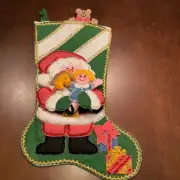 New Vintage Handcrafted Felt Christmas Stocking with Beads Sequins Jesus Angel