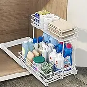 CD HOME Pull Out Cabinet Organizer, Under Sink Slide Out Storage Shelf with 2 Tier Sliding Wire Drawer,Least 13 Inch Cabinet Opening （White）