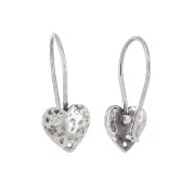 Oxidized Sterling Silver Hammered Heart French Hook Earrings Ear Wire #51338