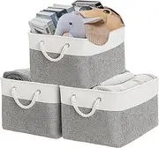 YQkangzhu 3Pcs Storage Baskets for Organizing, 27L Foldable Rectangular Fabric Storage Bins, Collapsible Canvas Closet Organizer Bins with Handle, Cloth Basket for Shelves, Nursery, Home, Office